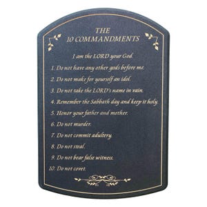 Ten Commandments Tablet Plaque: Coal Gray Sandstone and Tan Text Finish, Engraved Wall Art, Ready to Mount