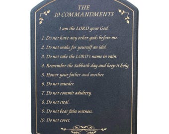 Ten Commandments Tablet Plaque: Coal Gray Sandstone and Tan Text Finish, Engraved Wall Art, Ready to Mount