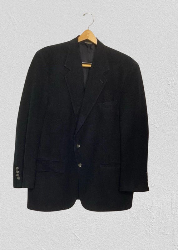 Bill Blass, Vintage Bill Blass Black Sports Jacket Blazer 100% Camel Hair 46” Chest Two Button Union Made USA