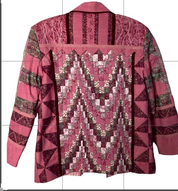 Handcrafted Quilt Jacket XL Patchwork Multicolor … - image 9