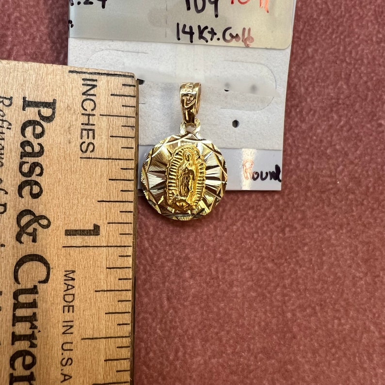 Gold Virgin of Guadalupe Medal, Real 14kt., Round Pendant