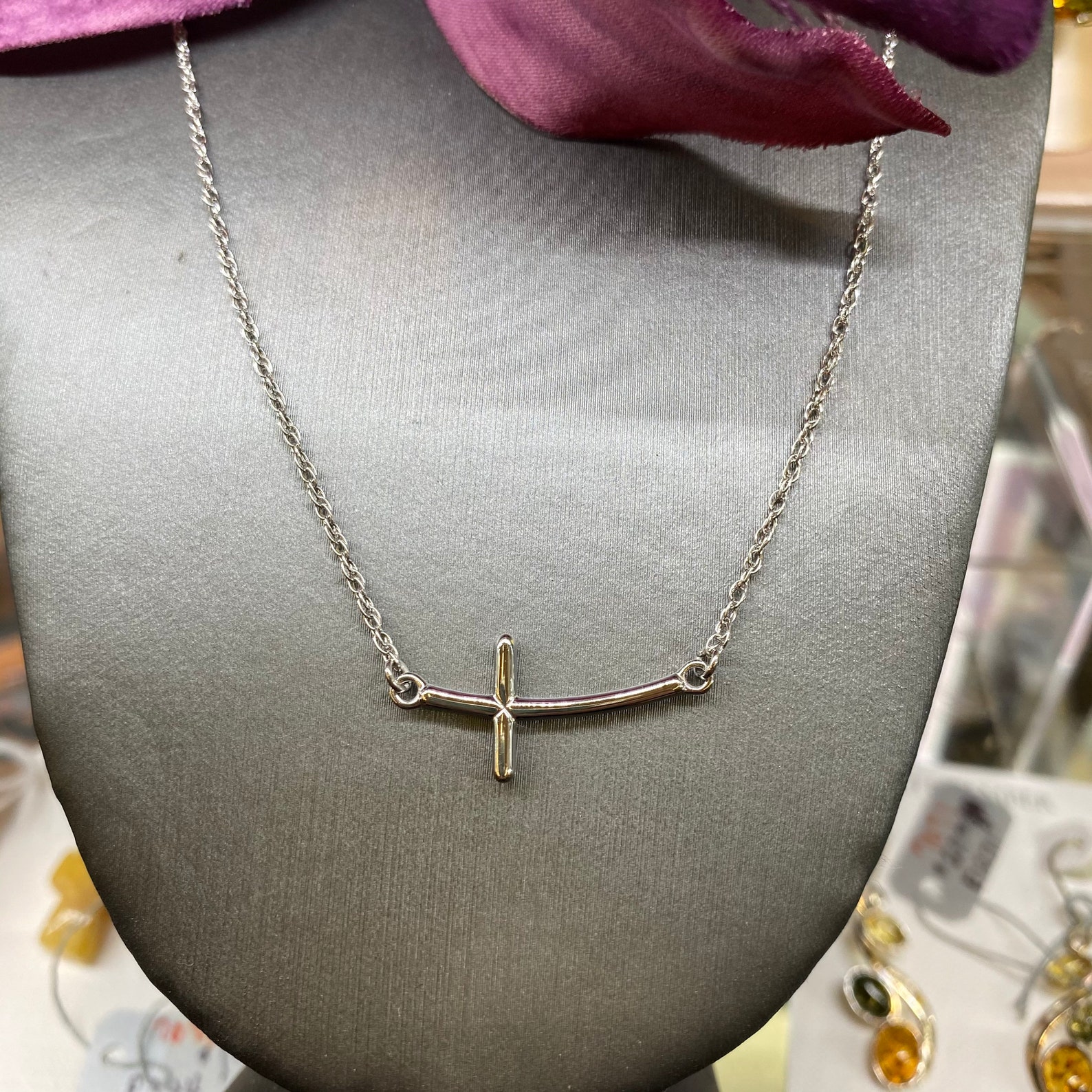 Cross Necklace Curved & Sideways Sterling Silver 18 | Etsy