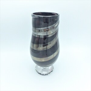 Dark Purple Striped Silver Hand Blown Glass Vase