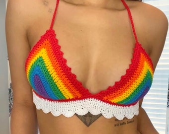 Amira Rainbow Crochet Top - 100% Cotton - Custom & Handmade - Festival Summer Top - Custom Sizes And Colors Available