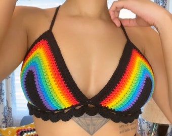 Dark Side Of The Rainbow Crochet Top - Pride Month Top - LGBTQ - Cotton and Acrylic - Handmade - Festival Summer Top - Custom Size Available