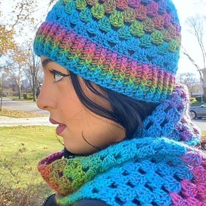 Ombre Rainbow Crochet Granny Square Scarf & Hat Set Handmade Matching Set Fall/Winter Wear Made To Order image 2