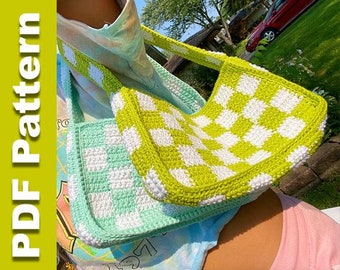 Crochet Checkered Handbag PDF File Pattern - 90s Y2K - Pattern Instructions