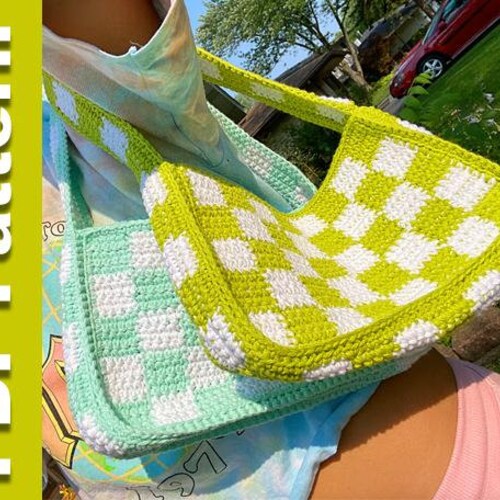 Crochet Checkered Handbag PDF File Pattern 90s Y2K Pattern Etsy