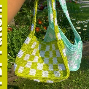 Crochet Checkered Handbag PDF File Pattern 90s Y2K Pattern Instructions image 2