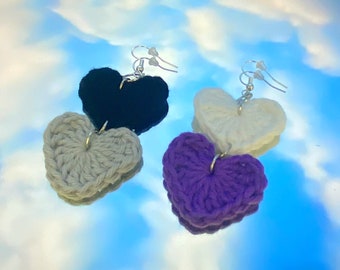 Asexual Pride Heart Crochet Earrings - Handmade Sterling Silver Earring Set - Next Day shipping Available - Perfect For gifting
