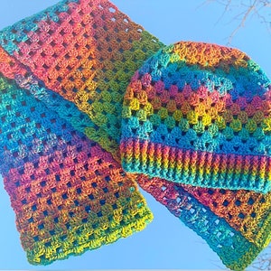 Ombre Rainbow Crochet Granny Square Scarf & Hat Set Handmade Matching Set Fall/Winter Wear Made To Order image 4