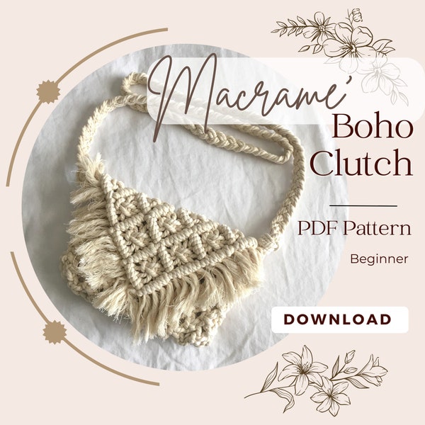Macrame Shoulder Bag Pattern for Beginners, Macrame Purse, Macrame Bag, Macrame Clutch, Crochet Bag, Diy Pattern