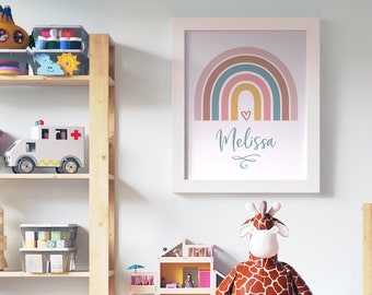 Personalized Nursery Print, Rainbow Print, Gender Neutral Nursery, Rainbow Printable, Neutral Nursery Art, Kids Decor, Earthy colors