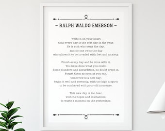 Ralph Waldo Emerson Quote, Write It On Your Heart Print, Poetry Lover Gift, Poem Wall Art, Inspirational Home Decor, Hope Message Printable