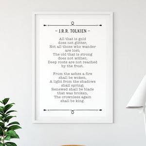 JRR Tolkien Quote, All That Is Gold Does Not Glitter, Poetry Lover Gift, Poem Wall Art image 2