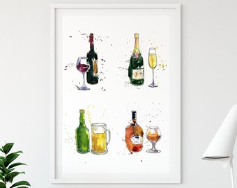 Cocktail Bar Print: Wine, Champagne, Beer & Brandy (Digital Download)