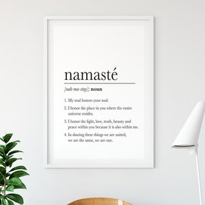 Definizione di stampa Namaste, poster Zen Yoga, stampabile Meditazione Wall Art