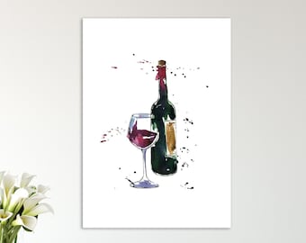 Wine Poster, Wine Glass Poster Art, Wine Lovers Gift, Hand Painted Wine Print, Digital Download