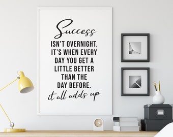 Success Quotes Wall Art, Home Office Decor, Dorm Room Decor, Motivational Quote Positive Message