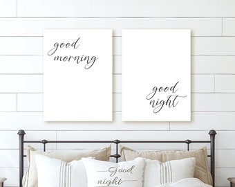 Good Morning Good Night Wall Decor, Over The Bed Sign, Master Bedroom Prints, Above Bed Signs, Couple Printable Wall Art