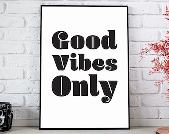 Good Vibes Only Print, Retro Text Poster, Funky Wall Art Sign, Feel Good Prints, 70s Style Retro Quote Printable, Motivational Quote