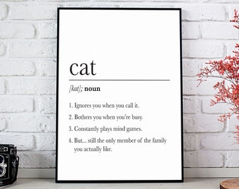 Cat Gifts, Funny Cat Poster, Cat Wall Art, Cat Lover Gift, Dictionary Definition, Digital Download