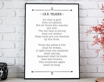 JRR Tolkien Quote, All That Is Gold Does Not Glitter, Poetry Lover Gift, Poem Wall Art