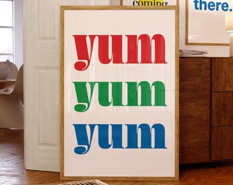 Yum Kitchen Print: Retro Food Poster, Colorful Cafe Wall Art (Digital Download)
