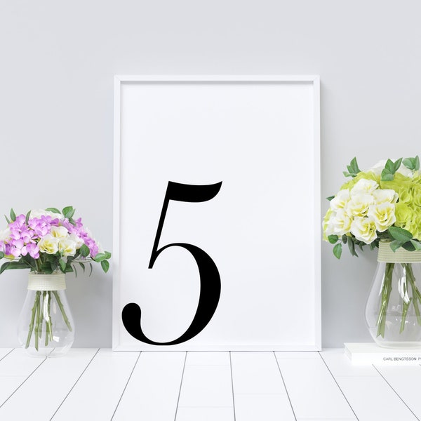 Number Five, Number 5, Number Wall Decor, B&W Typography, Typography Art, Minimalist Home Wall Art Decor, Number Poster, Typography Print