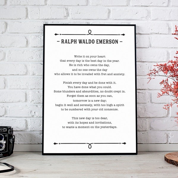 Ralph Waldo Emerson Quote, Write It On Your Heart, Poetry Lover Gift, Poem Wall Art