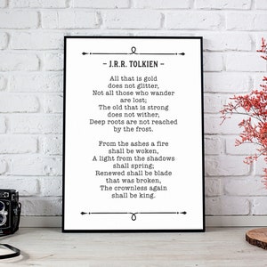 JRR Tolkien Quote, All That Is Gold Does Not Glitter, Poetry Lover Gift, Poem Wall Art