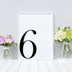 Number Six, Number 6, Number Wall Decor, B&W Typography, Typography Art, Minimalist Home Wall Art Decor, Number Poster, Typography Print