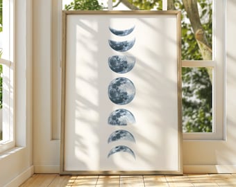 Wydruki faz księżyca, Fazy księżyca, Sztuka ścienna faz księżyca, Fazy księżyca, Wykres księżyca Niebiański Natychmiastowy cyfrowy prezent do pobrania dla nauczyciela