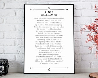 Poem Print, Edgar Allan Poe Alone, Poetry Lover Gift, Instant Download