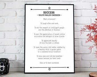 Poem Print, Success Ralph Waldo Emerson, Poetry Lover Gift, Poet Gifts, Poem Wall Art