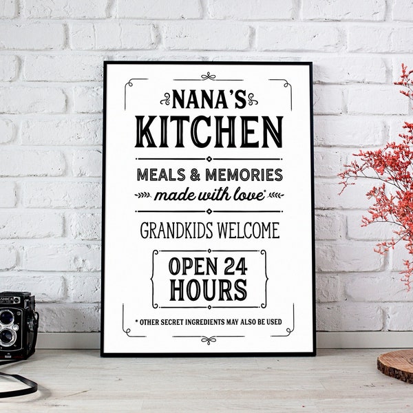 Nana's Kitchen Sign, Best Nana, Vintage Kitchen Sign, Grandmother Gift, Grandma Gift, Kitchen Art, Kitchen Decor, Kitchen Signs Printable