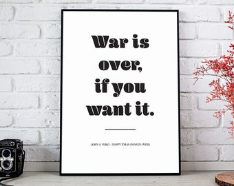 War Is Over Print, John Lennon Quote, Peace Print, John Lennon Art, Song Lyrics Wall Art, Song Lyric Art, Song Poster *INSTANT DOWNLOAD*