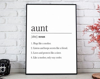 Aunt Definition, Dictionary Meaning, Gift for Aunty, Auntie Gift, Sincere Auntie Quote Sign, Family Love, Family Rules *INSTANT DOWNLOAD*