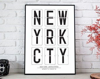 New York, New York City, New York Print, NYC Name, Map Coordinates Decor, City Map, New York Art, City Coordinates, Digital DOWNLOAD