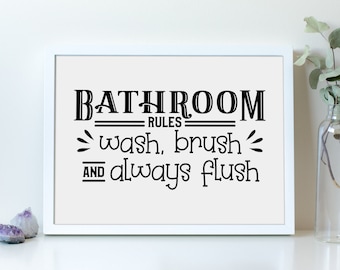 トイレのルール、トイレの装飾、トイレの標識、手を洗ってください、トイレのポスター、印刷可能な壁アート、トイレの標識、トイレのプリント
