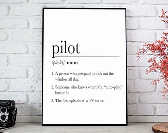 Pilot Gifts, Aviation Gifts, Aviation Decor, Funny Pilot Definition Print, Digital Download Gift, Pilot Gift For Pilot Poster