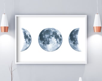 Cadeau maanfase, maanstanden print, maanprint, maanstanden kunst aan de muur, maanfasen, wassende maan, volle maan, maanstanden, boven het bed kunst INSTANT DOWNLOAD