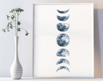 Póster de fases lunares, impresión de luna creciente, arte de pared lunar imprimible *DESCARGA INSTANTÁNEA*