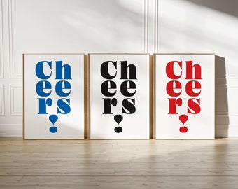 Cheers Print Set: Bar Cart Art, Cocktail Sign (Digital Download)