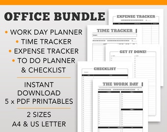 Office Organizer Bundle, Office Planner, Work Day Planner, Work Planner, To Do List, Expense Tracker, Time Log, Work Organizer