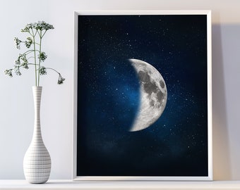 Wydruk księżyca, nocne niebo, rozgwieżdżona noc, sztuka ścienna księżyca, plakat księżycowy, plakat fazy księżyca, fazy księżyca, obrazy faz księżyca *NATYCHMIASTOWE POBIERANIE*