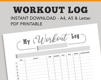 Workout Planner, Workout Log, A5 Planner Insert, Exercise Planner, Health and Fitness Tracker, Training Diary, Daily Weight Loss Journal