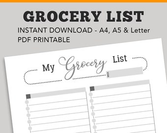 Grocery List Printable, Grocery List, Shopping List, Shopping Checklist, Grocery Shopping List