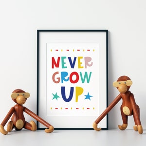 Never Grow Up Print, Baby Shower Gift, Kids Room Poster Decor, Baby Room Wall Art, Nursery Decor