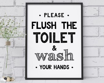 Flush the Toilet & Wash Your Hands Bathroom Wall Decor Print - Etsy UK